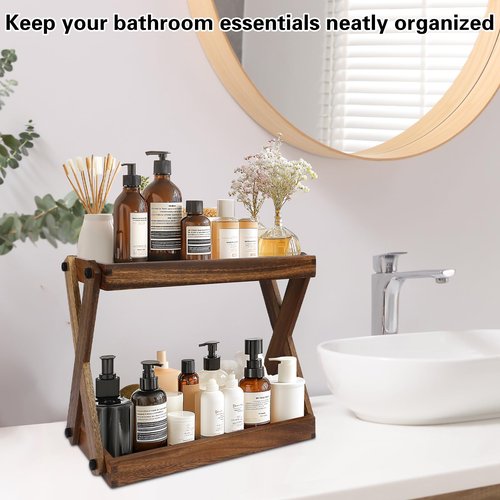 ZOVANO Wood Countertop Shelf Organizer, 2 Tier Wooden Shelf for Coffee Bar Accessories, Kitchen Spice Rack Organizer, Condiment Storage Caddy for Home, Office, Bathroom counter