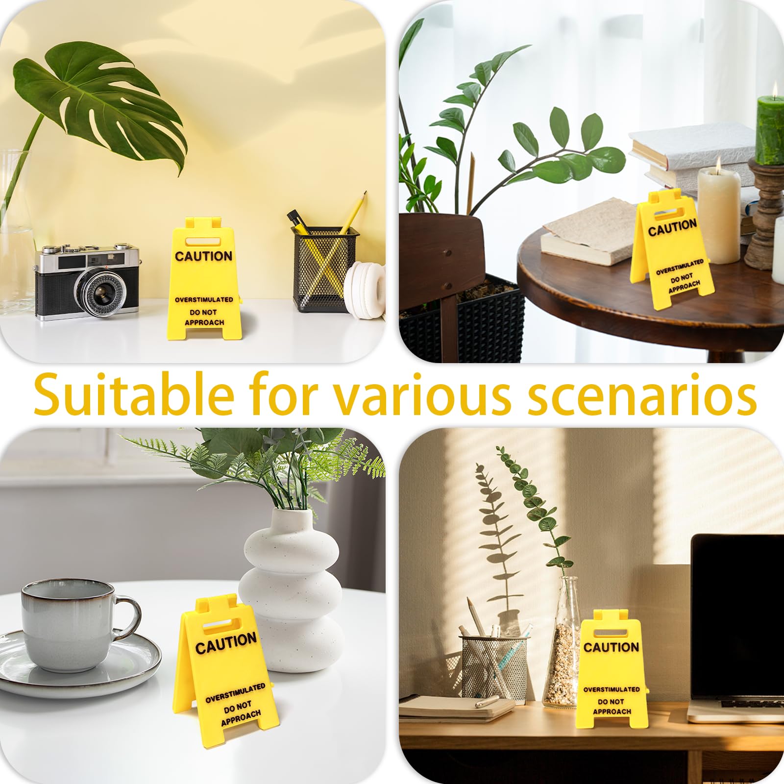 1 Pc Caution Overstimulated Desk Sign, Funny Prank Gift Office Desk Decor Overstimulated Do not Approach Warning Signs Humor Desktop Decoration (2 Pcs Caution)