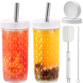 ASANMEYO 2 Pcs 24oz Glass Cups Set, Mason Jar Drinking Glasses with Lids and Straws & 2 Airtight Lids, Cute Reusable Smoothie cups, Iced Coffee Cups, Travel Tumbler for Bubble Tea, Juice, Gift