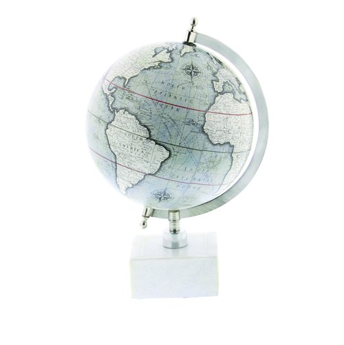 Deco 79 Marble Globe, 9" x 8" x 14", White
