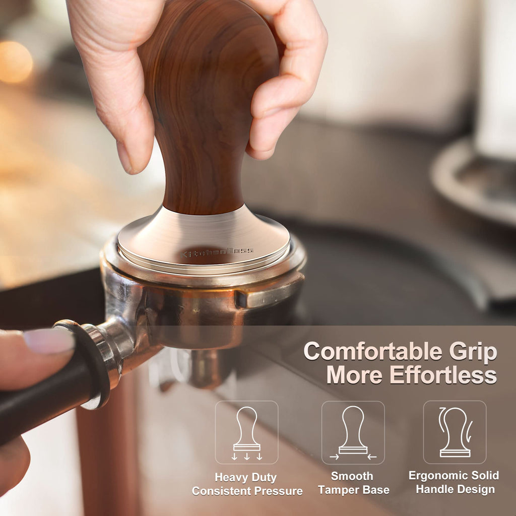 53mm Coffee Tamper: Espresso Tamper 53 MM With Walnut Handle, Weighted Espresso Tamper by KithchenBoss