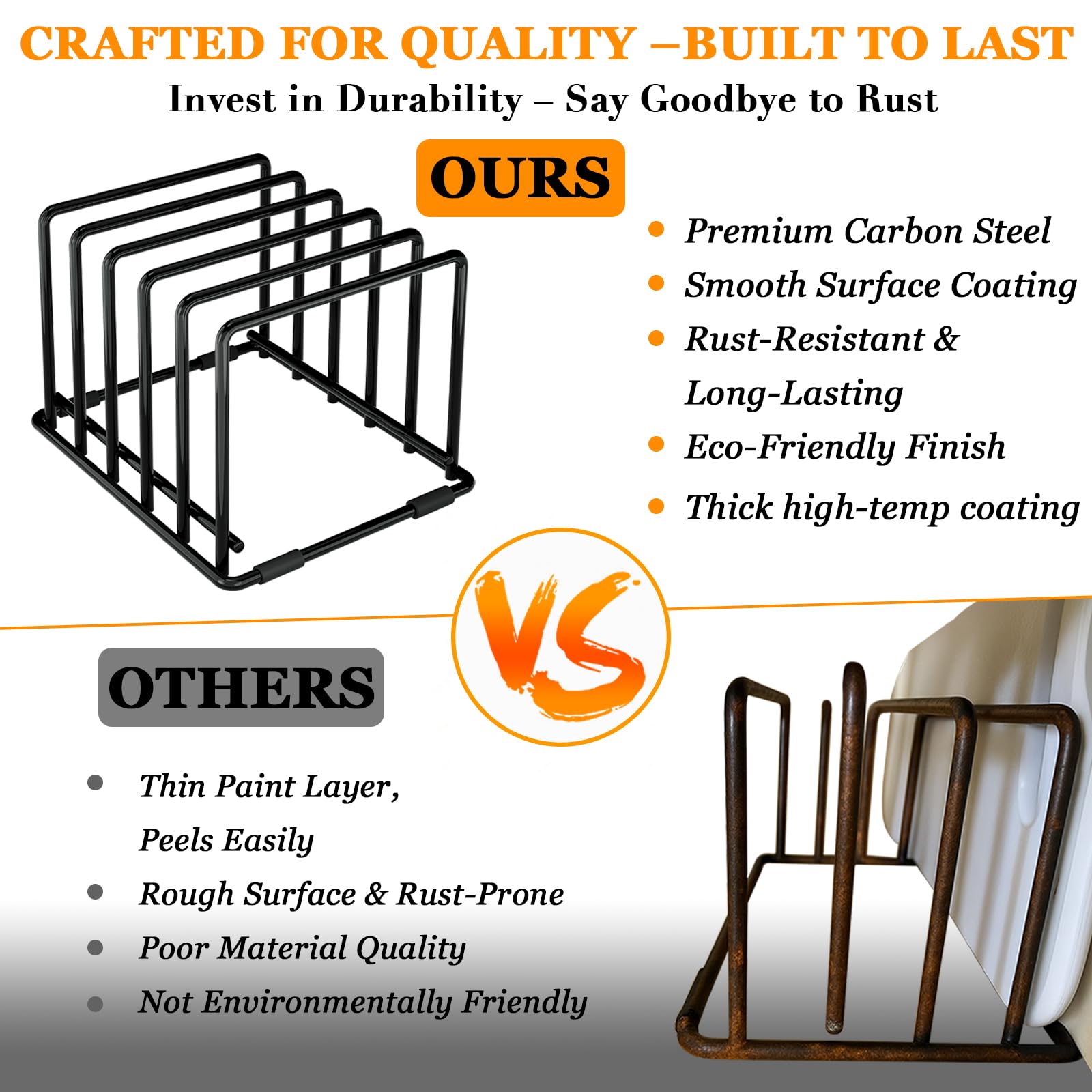 WUGEUSCH Kitchen Pan Organizer and Pot Rack, 5-Slot Steel Holder for Thin Pans, Baking Trays, and Cutting Boards - Space-Saving Storage