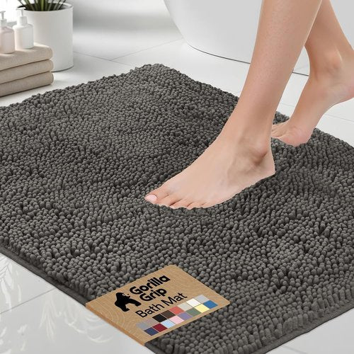 GORILLA GRIP Bath Rug Mat - Soft Absorbent Chenille | Quick-Dry Microfiber, 48x17 Charcoal