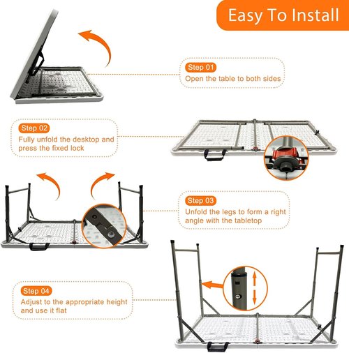 Lakhow Folding Table - 4-Foot Heavy Duty Plastic Utility Table | Portable & Adjustable Height for Indoor/Outdoor Use - White