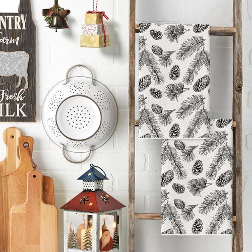 Artoid Mode Kitchen Towels - Brown Pinecone & Pine Branch Design | 18x26 Inch Set of 2 for Farmhouse Decor