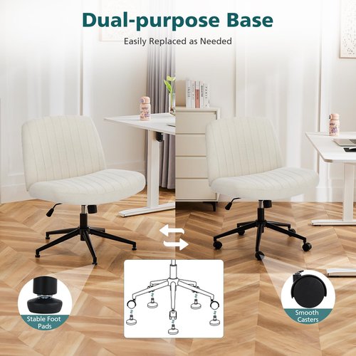 OLIXIS Criss Cross Chair with Wheels Wide Cross Legged Office Desk Vanity Chair Comfy Fabric Armless Adjustable Swivel for Home Computer Task Fabric Beige
