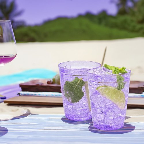 50pc 10oz Purple Glitter Plastic Cups and 1 Silver Ice Tong Set - Disposable Cocktail Glasses - Plastic Wine Cups - Purple Party Decorations - Purple Party Supplies