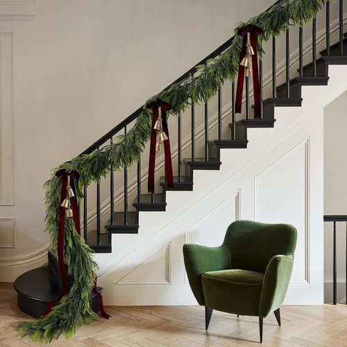 N&T NIETING 9FT Christmas Norfolk Pine Garland - Real Touch Faux Greenery for Indoor/Outdoor Decor