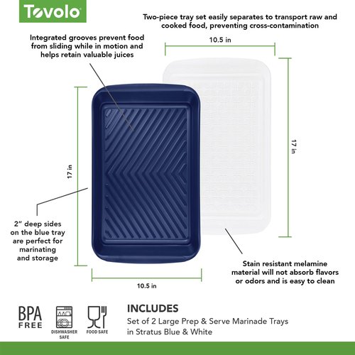 Tovolo Steak Marinating Container with Lid Large Grill Marinade and Prep Tray Set for Meat Veggies Burgers, Dishwasher Safe BBQ Marinating Tray with Cover for Thawing Prepping or Serving 17x10.5 in