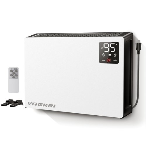 VAGKRI Quiet Electric Space Heater, Wall Mounted Heater 1500W Fast Heating with Remote, 3 Heating Modes, 24H Timer, Indoor Heaters with Stand Base for Bathroom, Bedroom, Living Room, Office