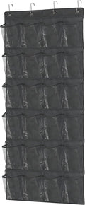 Simple Houseware 24-Pocket Over The Door Hanging Shoe Organizer - Large Clear Pockets, Dark Gray (56" x 22.5")