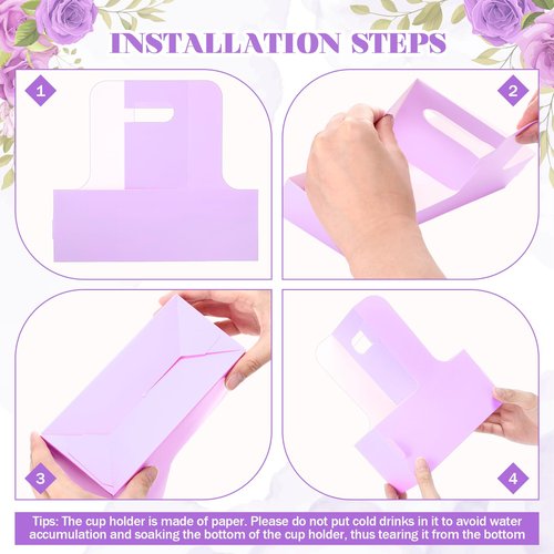 Reallnaive 10 Pack 2 Cup Disposable Drink Carrier for Delivery with Handle Paperboard Coffee Carrier for Hot Cold Drinks Take Out Cup Carriers for Food Delivery (Purple)