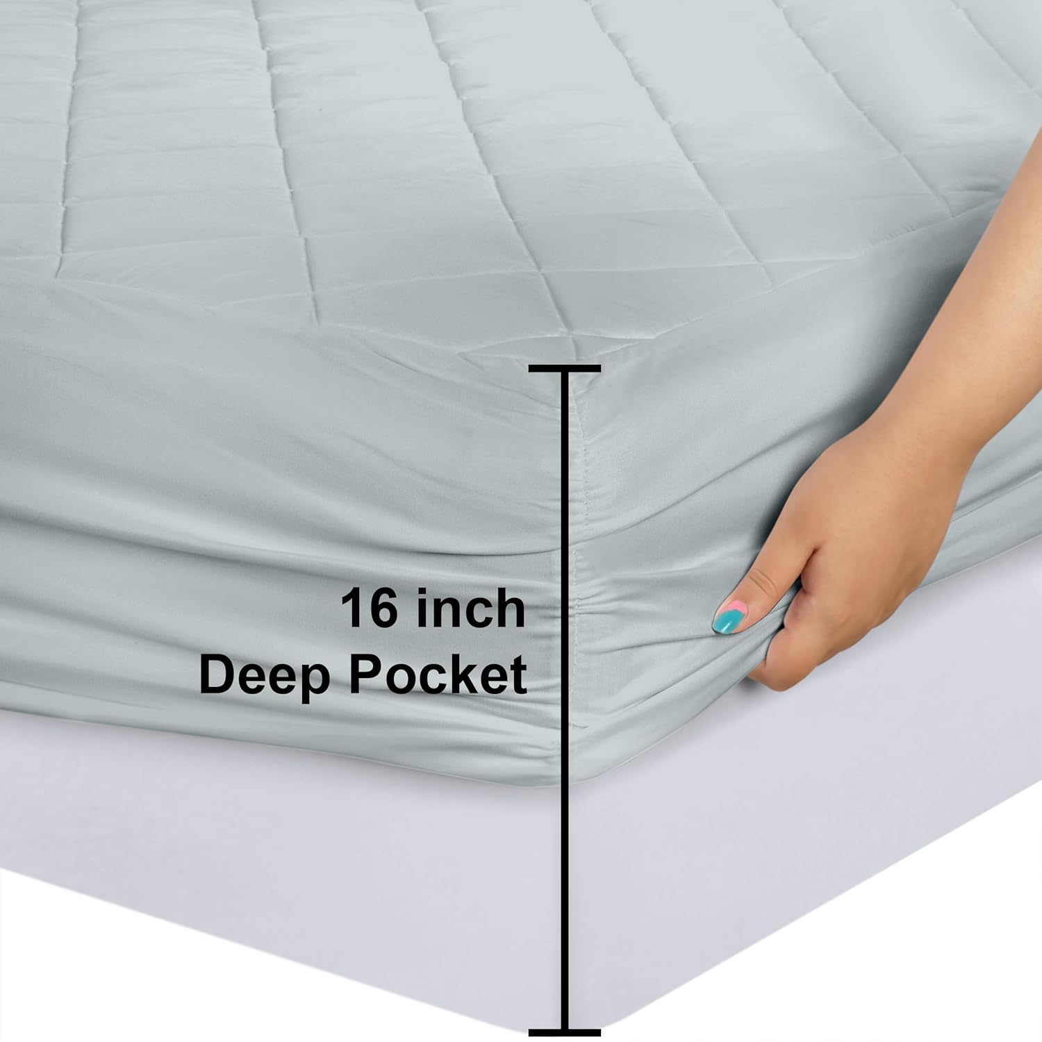 Utopia Bedding Quilted Twin Mattress Pad - Elastic Deep Pocket Protector | Machine Washable Light Grey