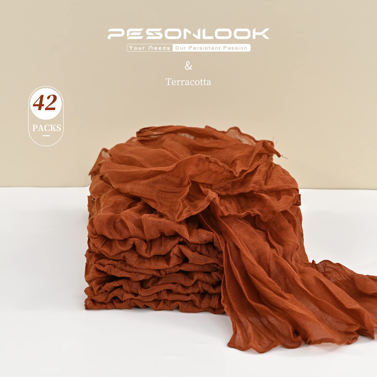 Terracotta Gauze Cheesecloth Napkins Set of 42,Wrinkled Rustic Boho Dinner Napkins Bulk 20 x 20 Inch Soft Cotton Decorative Table Napkins for Wedding/Dinner/Family Everyday Use/Parties(Terracotta)