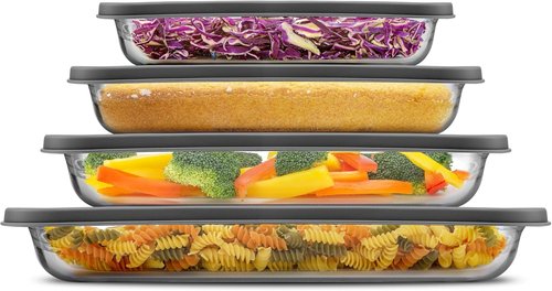 JoyJolt 8-Piece Borosilicate Glass Baking Dish Set - Deep Rectangle Oven Dishes with Black Lids | Versatile Bakeware for Casseroles, Lasagna, and More