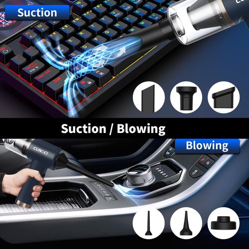 CungCi Car Vacuum Handheld Vacuum Portable Cordless, 18000Pa 5 in 1, 100W Brushless Motor, High Power Vacuum Cleaner with Window Breaker Hammer, LED Light, Multi-Nozzles for Car, Home, Pet, Office