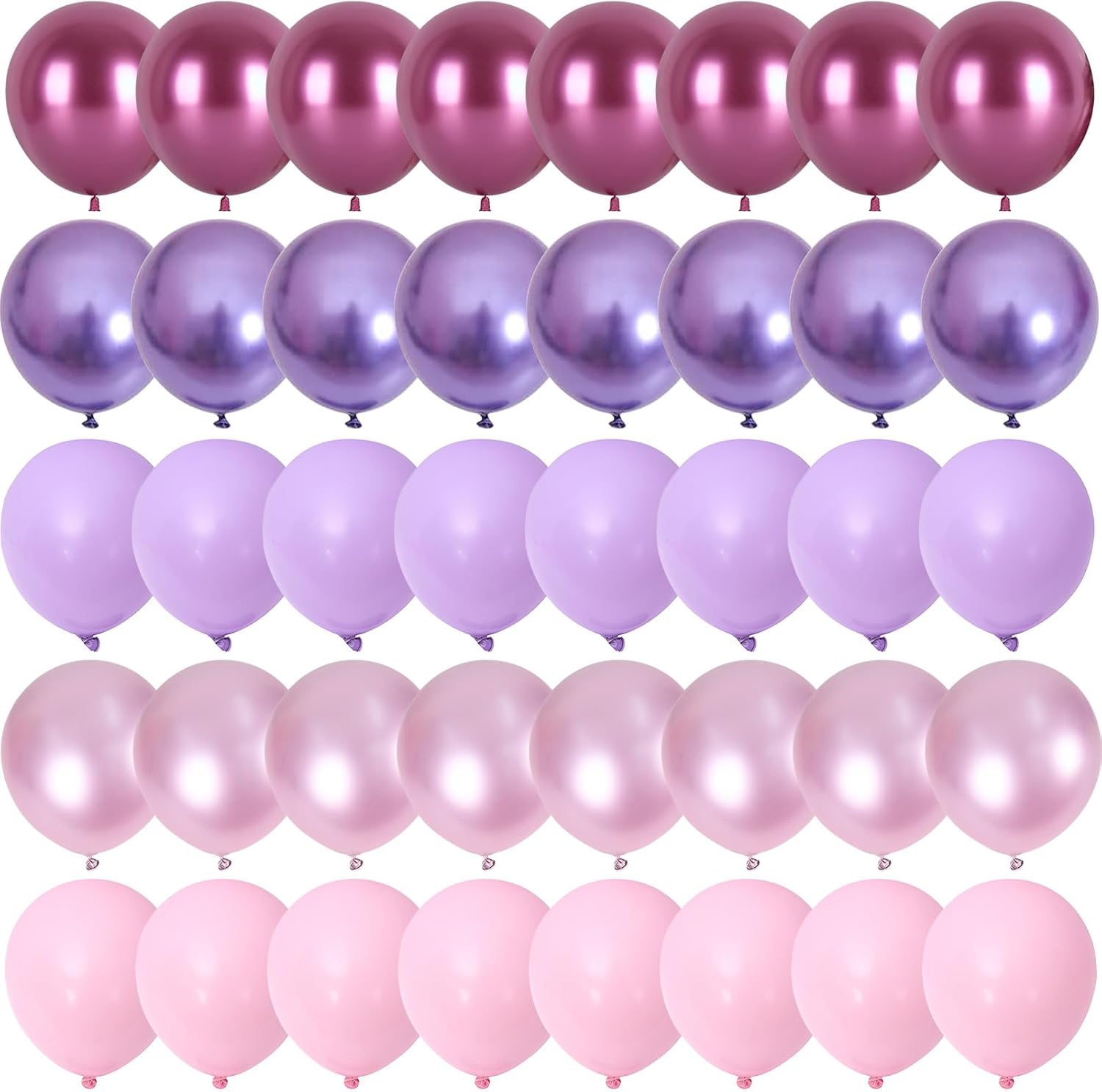 Skiennix 60 PCS Metallic Pink & Purple Balloons - 12 Inch Latex for Girls' Birthday & Baby Shower Decor