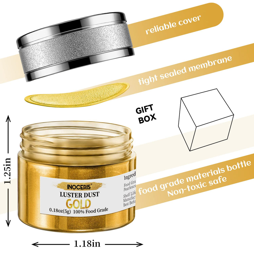**INOCERIS Edible Luster Dust - 5g Food Grade Metallic Gold Cake Decorating Powder**