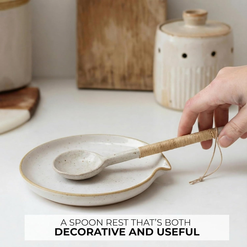 Beautiful Ceramic Spoon Rest - Perfect Kitchen Countertop Holder | Easy to Clean & Dishwasher Safe