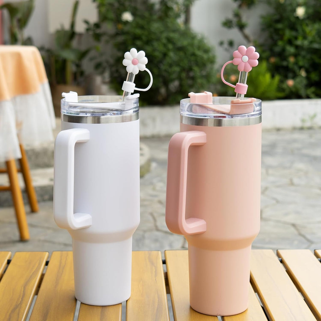 Skiennix Silicone Straw Covers - Cute Dust-Proof Caps for Stanley Cup | 4 Pcs Flower Design