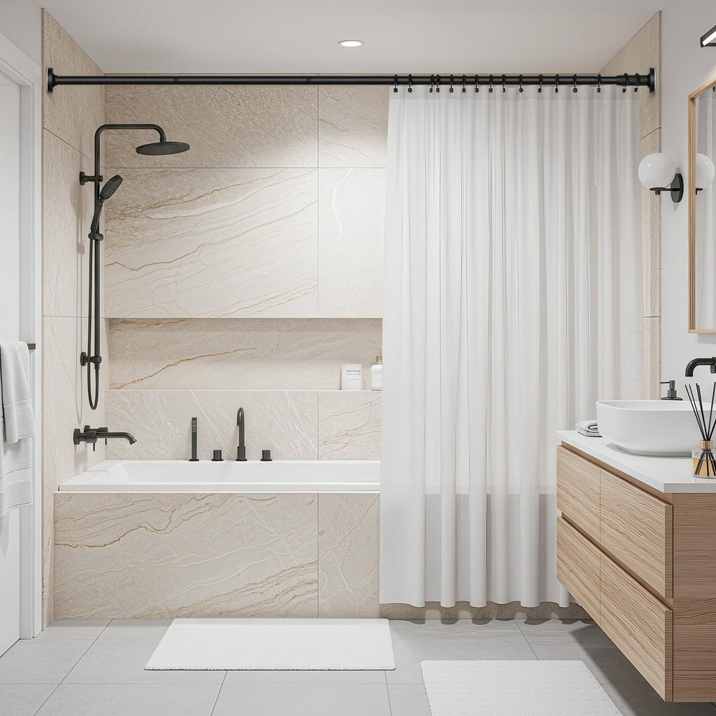 Tension Curtain Rod 32-90Inch Black Tension Rod Adjustable Curtain Rods No Drilling Spring Rods Shower Rods for Bathroom,Windows,Closets,Doorway,Patio