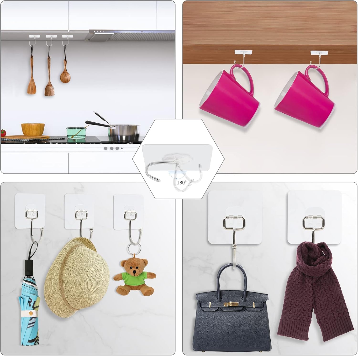 Skiennix Large Adhesive Wall Hooks - Heavy Duty 33lb Max Capacity | Waterproof Transparent Design for Easy Hanging