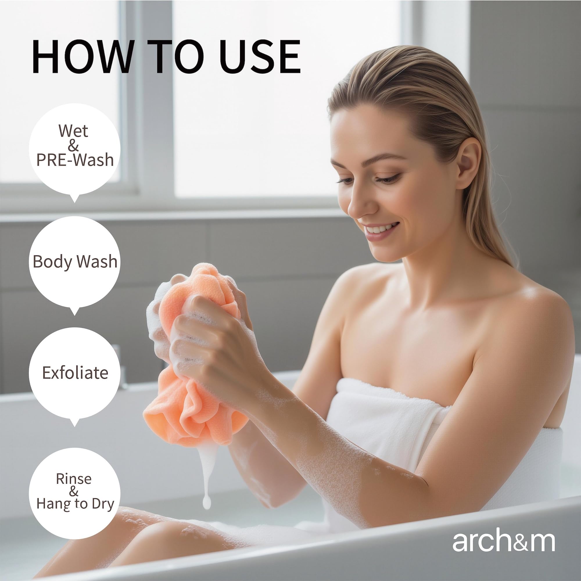 ARCH&M Exfoliating Back Washcloth & Body Scrubber, 3 Pack, 35-Inch