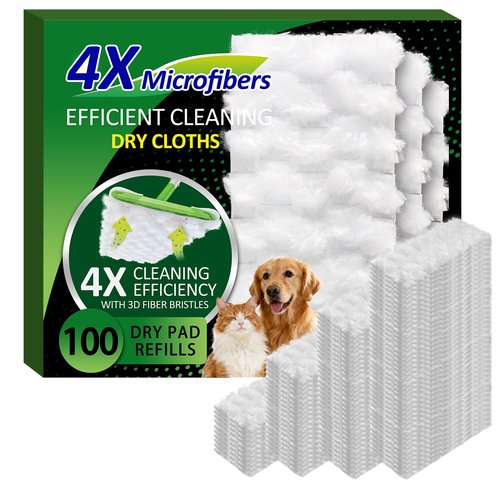 100 Dry Sweeping Cloths Compatible with Swiffer Sweeper Mop, Heavy Duty Dry Pads Refills, Cleaning Dust and Pet Hair, Disposable Pet Sweeper Mop Pads for All Purpose Multi Surface Floor Cleaning (100)