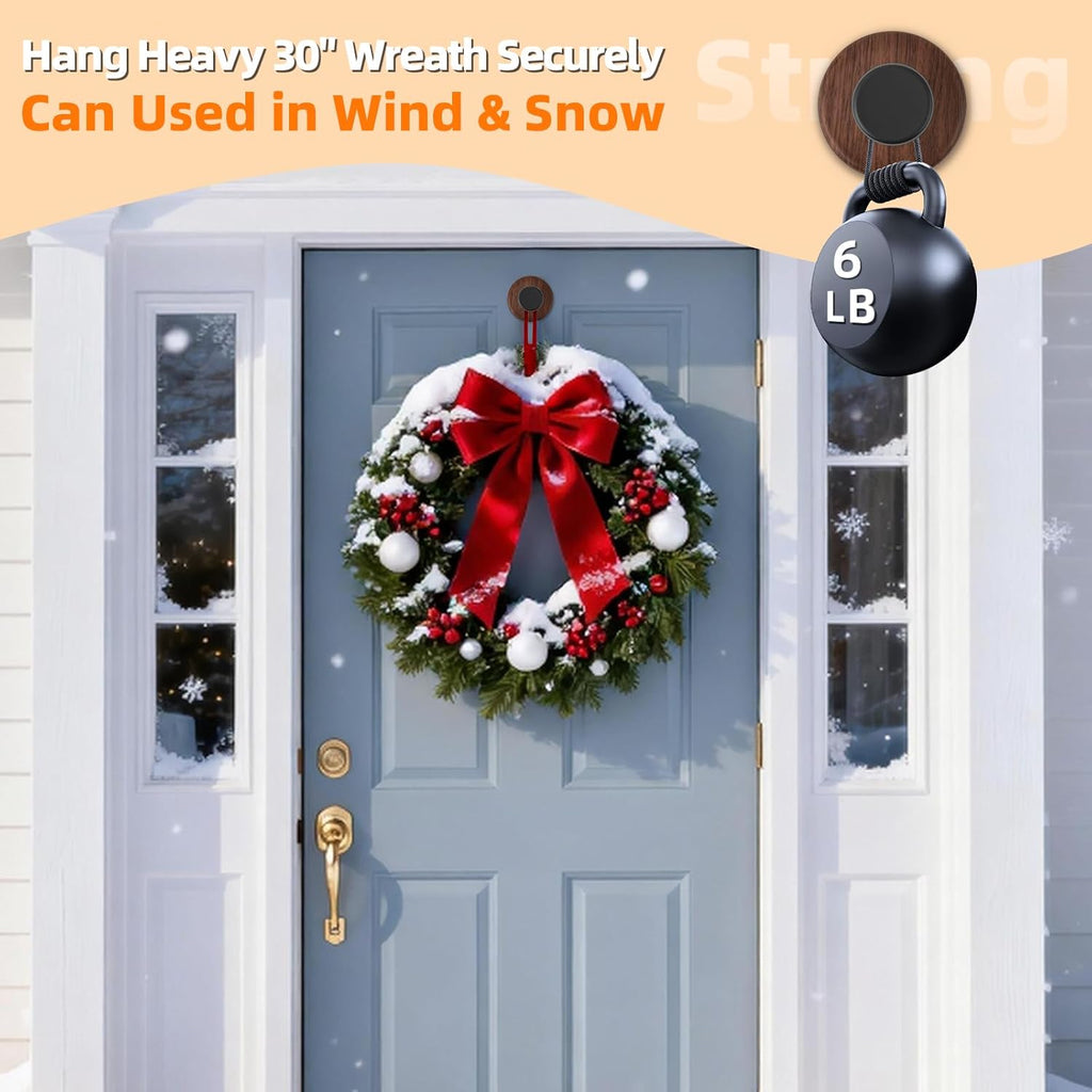 Walnut Suction Cup Wreath Hanger - No Drill Hook for Front Door & Window | 2 Pack for All Seasons