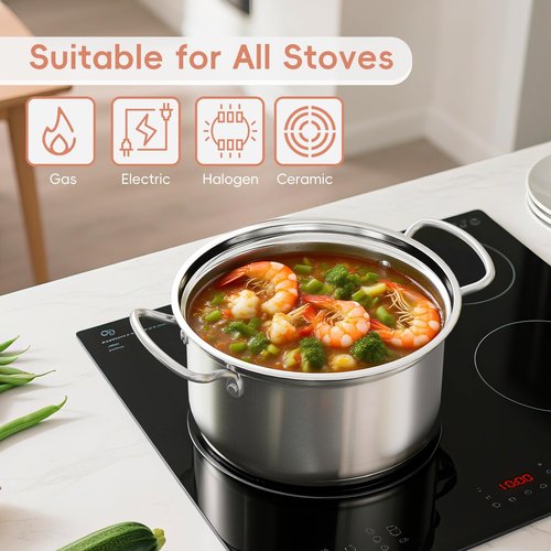 4L/4.2Qt Deep Frying Pot with Basket, Multi-Functional Stainless Steel Stove Top Deep Fryer Pot with Basket and Lid & Oil Strainer For Frying, Stewing, Boiling for Home Use
