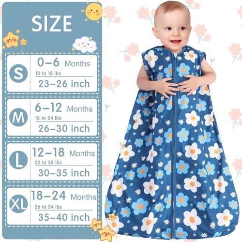 BSTOPPT 3 Pack Baby Sleep Sack 100% Rayon Cotton Baby Sleeping Bag 2-Way Zipper Toddler Wearable Blankets TOG 0.3. (Gerbera&Tulips&Pink, 6-12 Months)