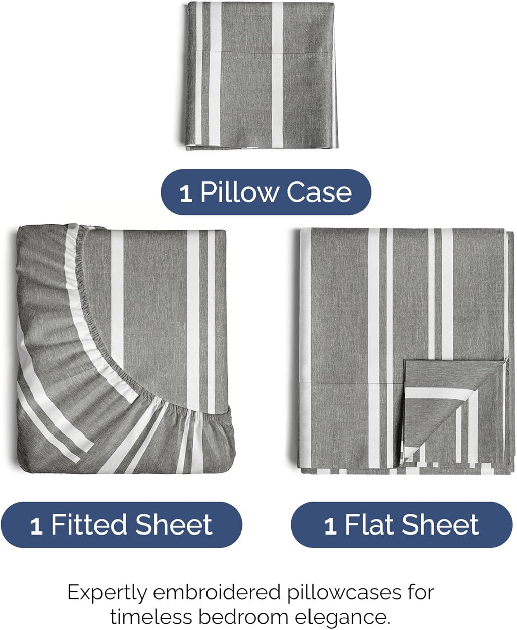 Skiennix Twin Size Sheet Set - Comfy Cooling Bed Sheets - Hotel Luxury Bedding - Deep Pockets, Soft, Wrinkle-Free - Grey Stripes