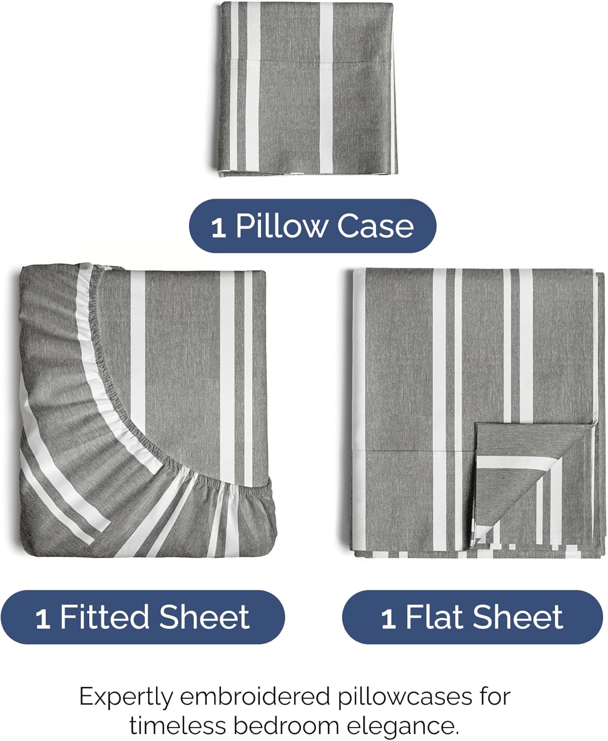Skiennix Twin Size Sheet Set - Comfy Cooling Bed Sheets - Hotel Luxury Bedding - Deep Pockets, Soft, Wrinkle-Free - Grey Stripes