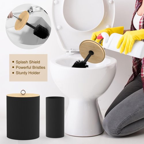 PLIOW Bathroom Accessories Set - 22PCS Black Bathroom Set with Shower Curtain,Trash Can,Toilet Brush Holder Set & Soap Dispenser – Stylish & Functional Bath Decor for Home, Apartment