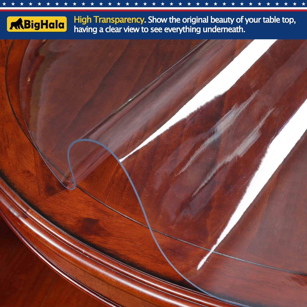 Round Table Protector Clear Plastic Tablecloth Roll Thicken Desk Floor Protective Cover Office Chair Mat Waterproof Wipeable Easy Clean PVC Vinyl Coffee Buffet Banquet Bar Dining Tabletop Pad 45 " Dia