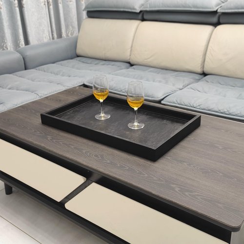 QAVOL 25 x 15 inches High-End Light Luxury Leather Rectangle Oversized Service Tray for Ottoman Tray, Coffee, Food, Family Dinner, Picnic, Party Essentials (Black, 25 x 15 inch)