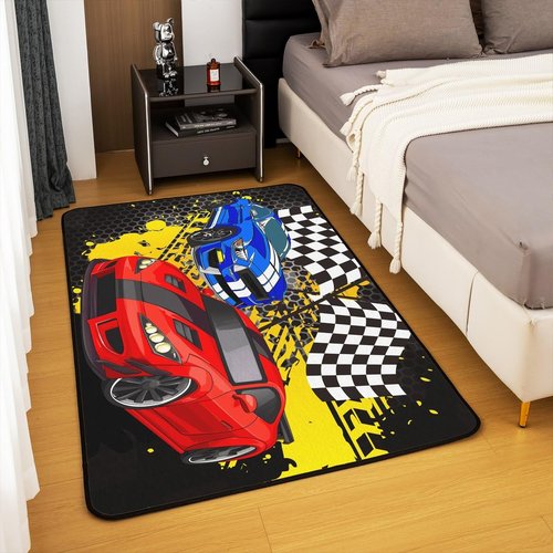 Racing Car Rug,Cartoon Street Style Graffiti Sports Cars Indoor Floor Mat for Kids Boys Girls Youth,Speeding Game Carpet,Extreme Sports Bedroom Rug Living Room,Bedside,Playroom Decor,3x5
