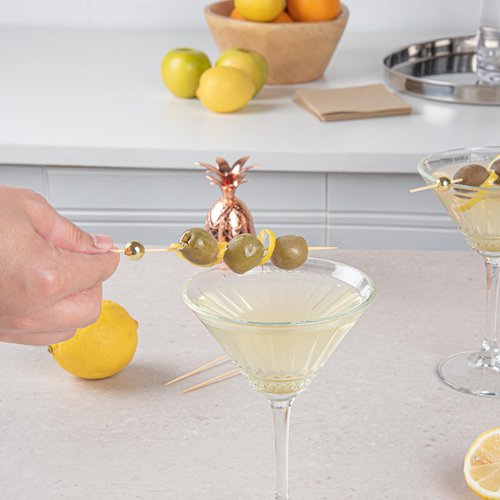 Restaurantware 6 Inch Sphere Bamboo Skewers 1000 Sturdy Disposable Bamboo Food Picks - Sturdy Sphere Design Gold Bamboo Appetizer Picks For Serving Appetizers and Cocktail Garnishes