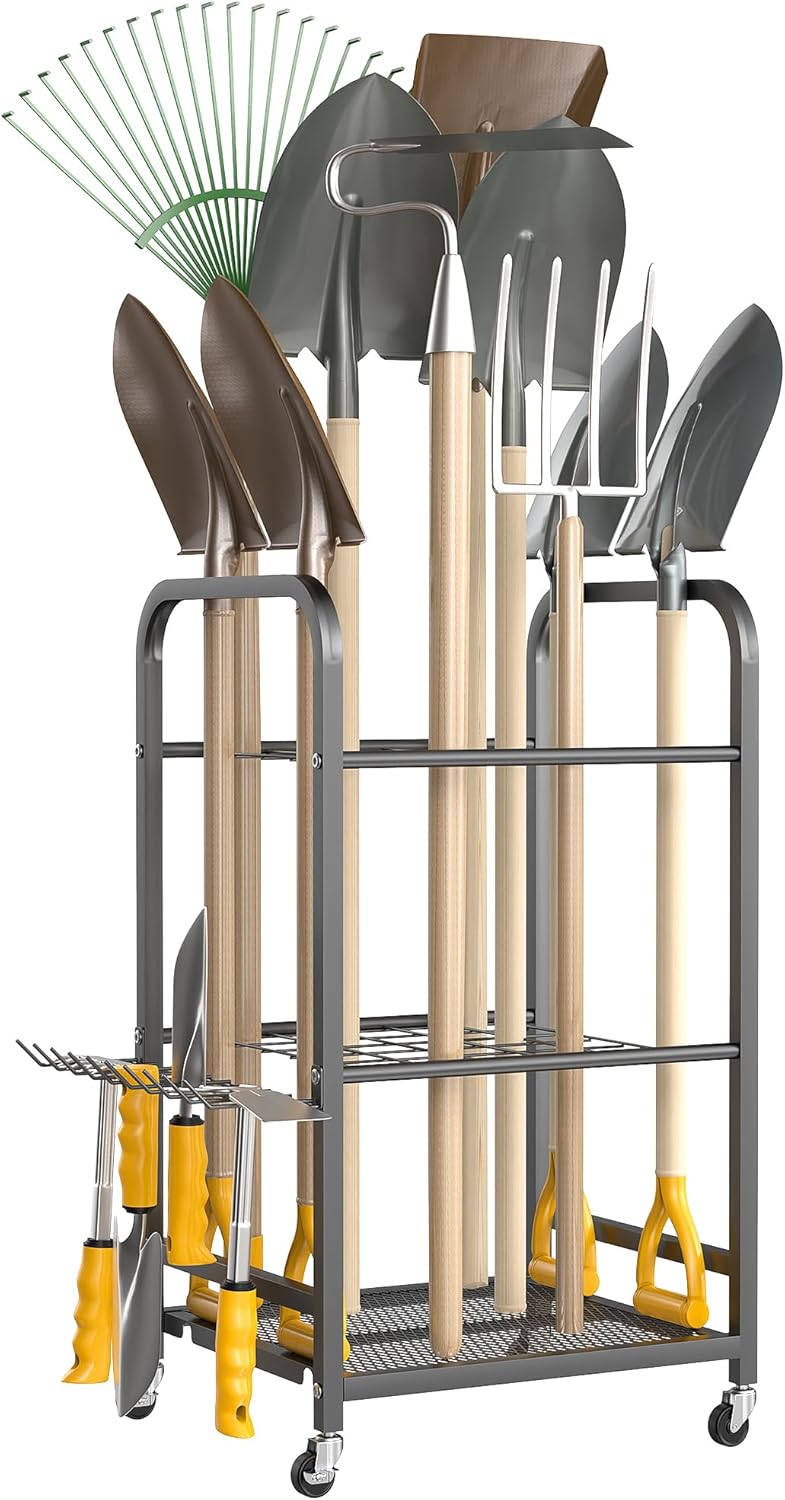 Ultrawall Garden Tool Organizer - Lockable Wheels for Easy Mobility | Indoor & Outdoor Storage Rack