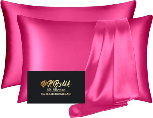 Mulberry Silk Pillowcases by Skiennix - Anti-Acne & Smooth Beauty Sleep | Standard Size, Hot Pink, Set of 2