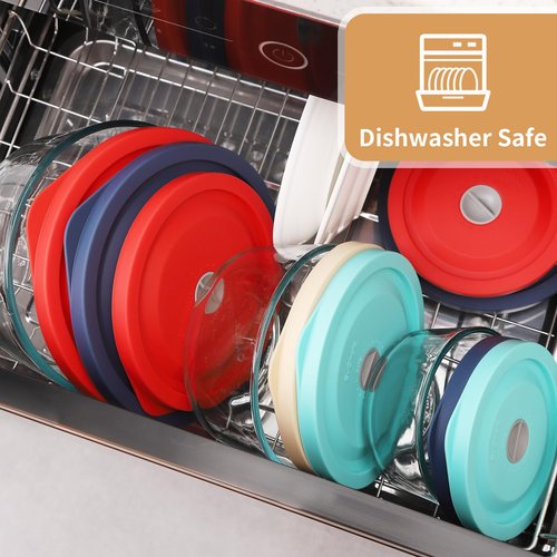 Replacement Lids for Pyrex 7202-PC 1 Cup, Silicone Round Storage Cover Lid for Anchor Hocking Glass Bowl 4 Pack with Date Mark