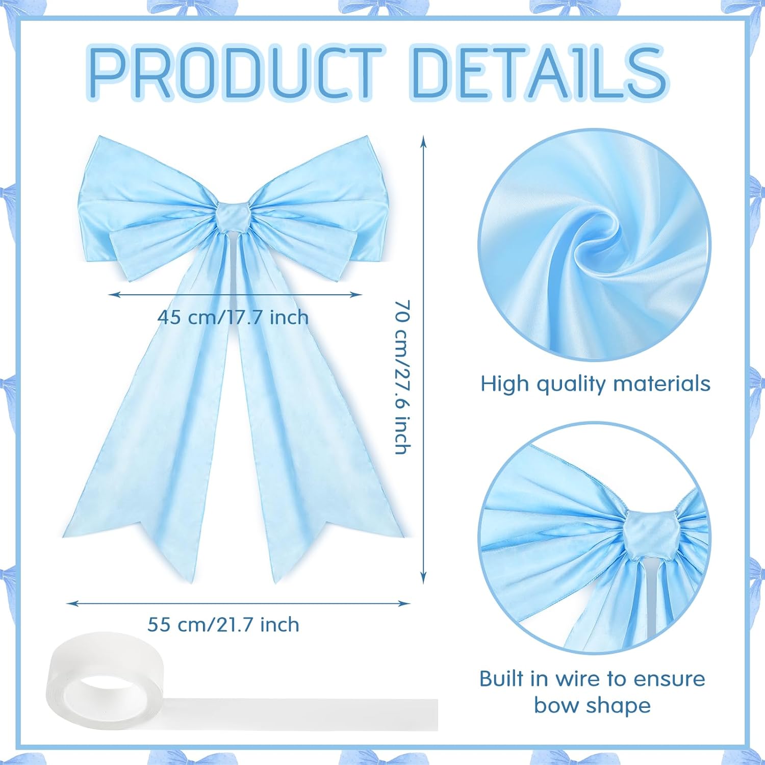 Skiennix Large Blue Coquette Bow - 27.6 x 21.7 Inch Wall Decor for Birthdays & Showers