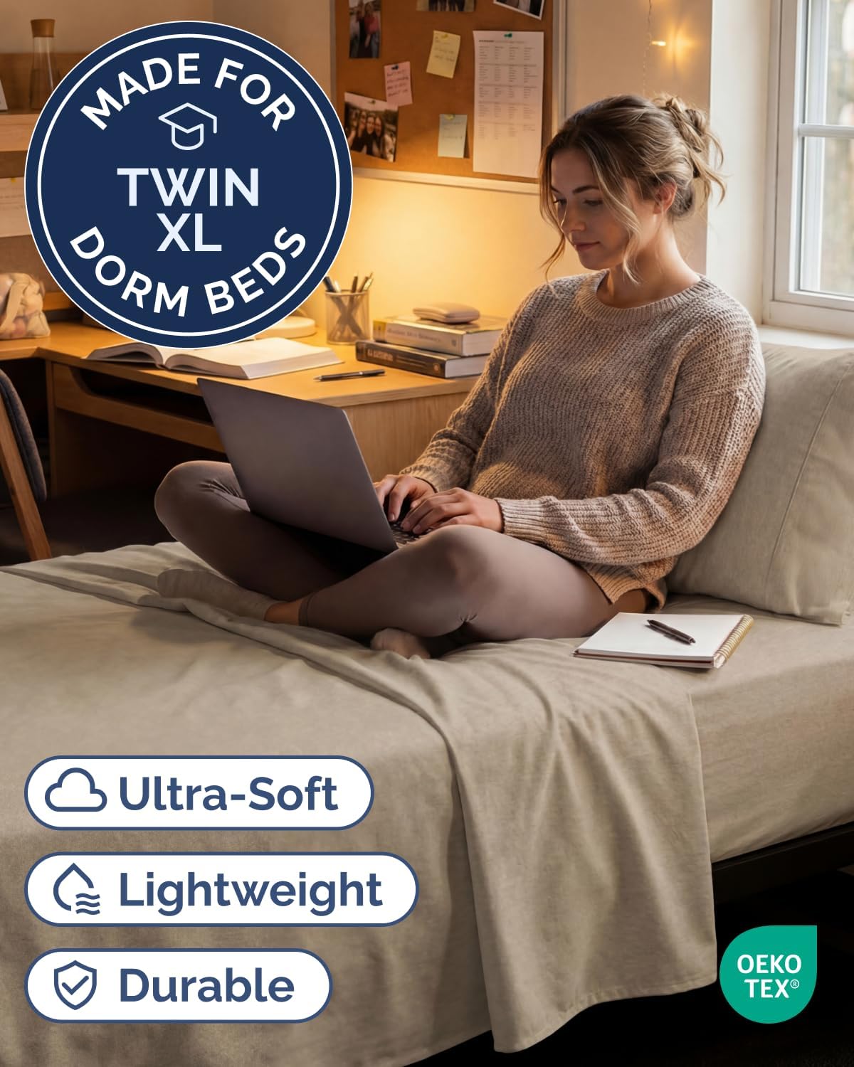 Skiennix Twin XL 3-Piece Sheet Set - Comfy Cooling Bed Sheets | Hotel Luxury Bedding in Beige