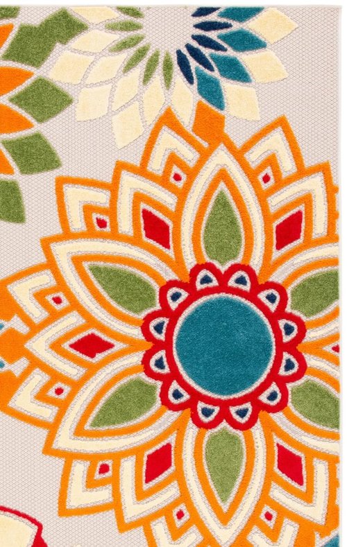 SAFAVIEH Washable Rug Outdoor Cabana Collection - 6'7" x 9', Ivory & Orange, Non-Shedding & Easy to Clean, Ideal for Patio, Backyard, Mudroom (CBN328A)