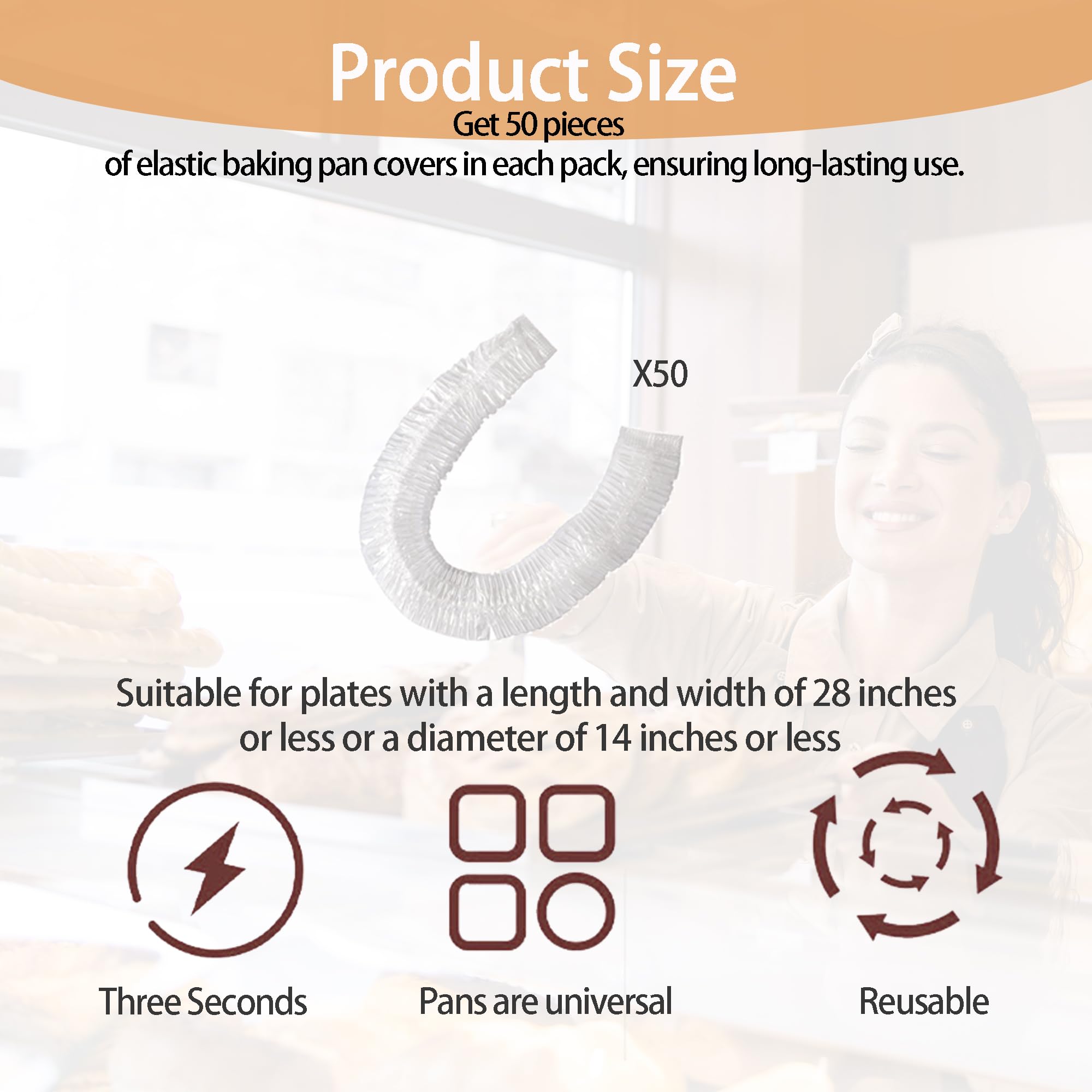 50PCS Elastic Plastic Baking Pan Covers Disposable Half Sheet Cover Transparent Pan Cover Reusable Baking Sheet Liner for Baking Sheets Cookie Trays Bbq Meal Prep Suitable for Up to 13 * 18inches