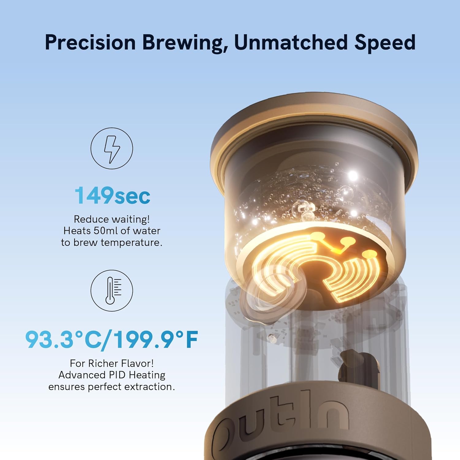 OutIn Mino Portable Espresso Machine - Mini Camping Coffee Maker for Travel | Pocket-Sized Self-Heating Design