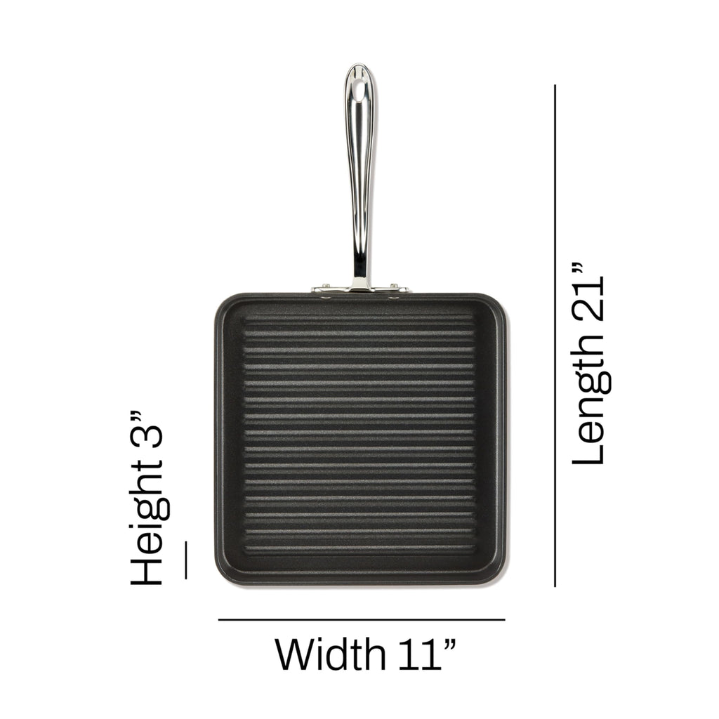 All-Clad HA1 Hard Anodized Nonstick Grill 11x11 Inch Oven Safe 350F Pots and Pans, Cookware Black