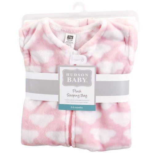 Hudson Baby Unisex Baby Plush Sleeping Bag, Sack, Blanket, Pink Clouds Plush, 0-6 Months