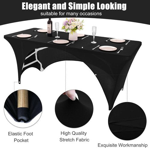 Fivenl 2 Pack Black Spandex Tablecloths - 96 x 30 Inch Fitted Covers for 8FT Tables | Washable for Events