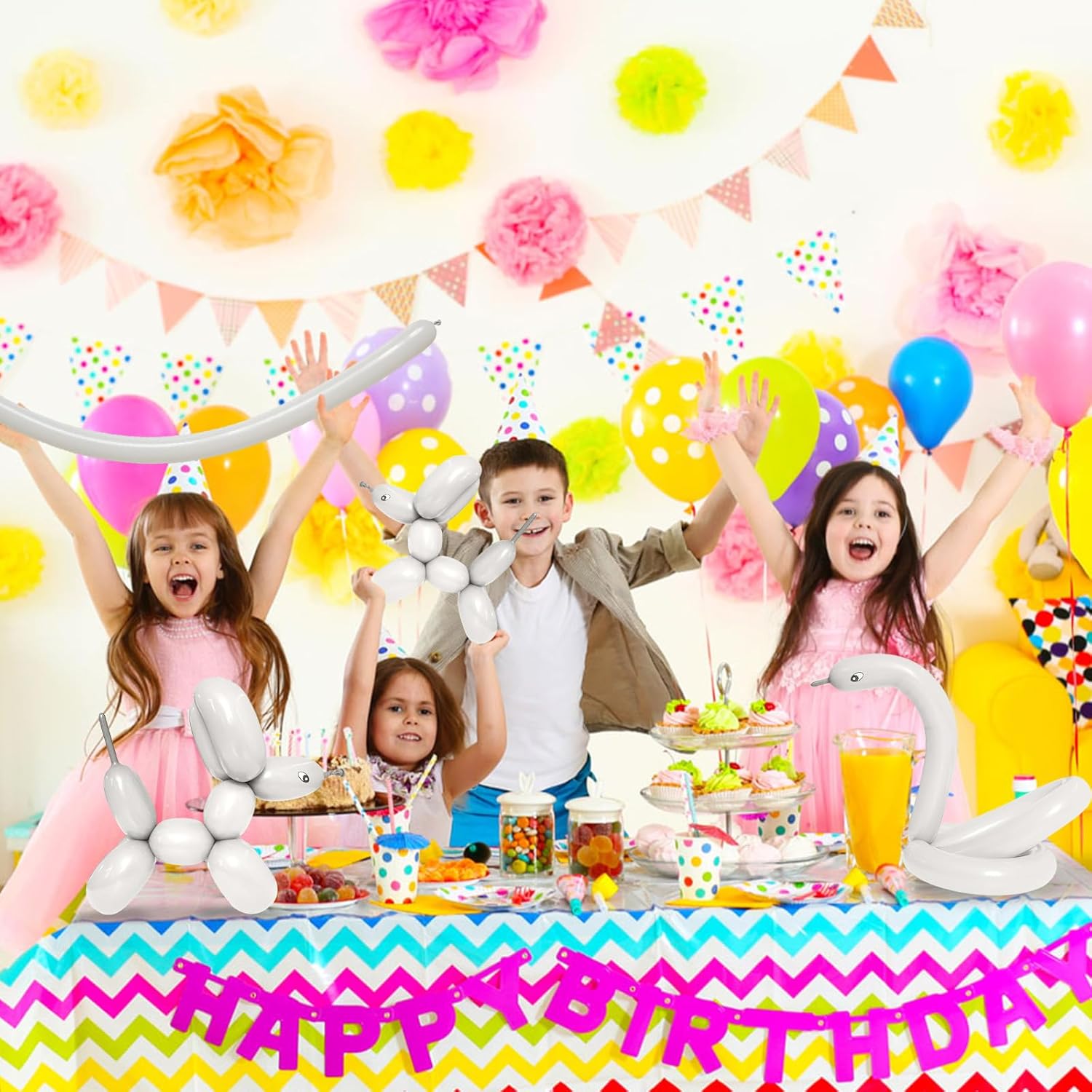 Skiennix 100Pcs Sand White 260Q Balloons - Thick Latex for Twisting Animal Models | Perfect for Halloween & Birthdays